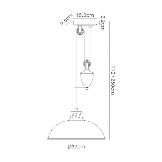 Deco Wellington 37cm Pulley System Pendant 1 Light E27 Antique Brass