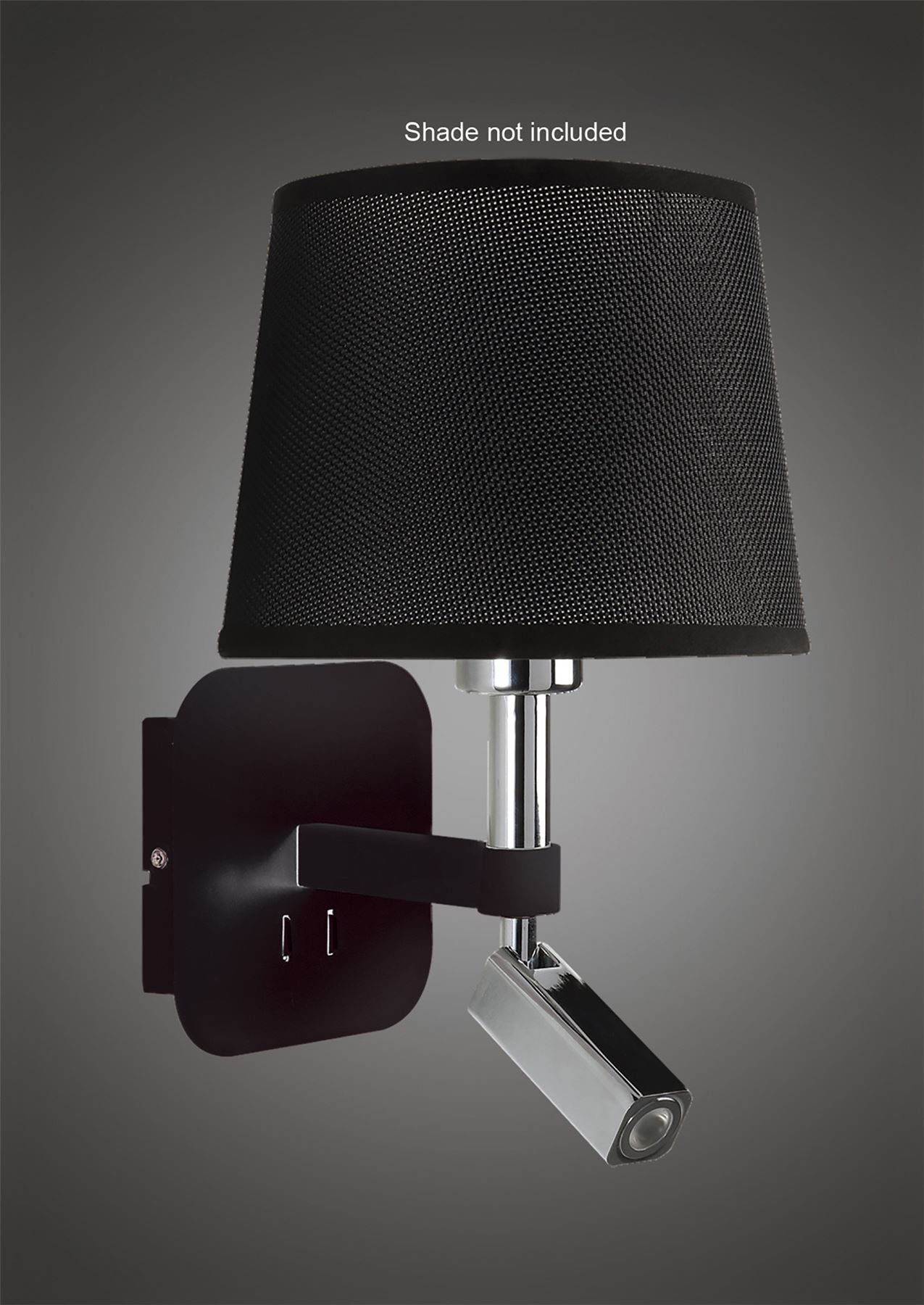 Mantra M5317 Habana Wall Light 1 Light WITHOUT SHADE E27 + Reading Light 3W LED Black/Polished Chrome 4000K, 200lm,, 3yrs Warranty