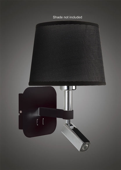 Mantra M5317 Habana Wall Light 1 Light WITHOUT SHADE E27 + Reading Light 3W LED Black/Polished Chrome 4000K, 200lm,, 3yrs Warranty