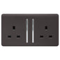 Trendi 2 Gang Raised Artistic Modern Glossy Screwless 13 Amp Single Pole with Chrome Switched UK Standard Electrical Double Wall Plug Socket in Dark Mocha Brown - ART-SKT213LDB