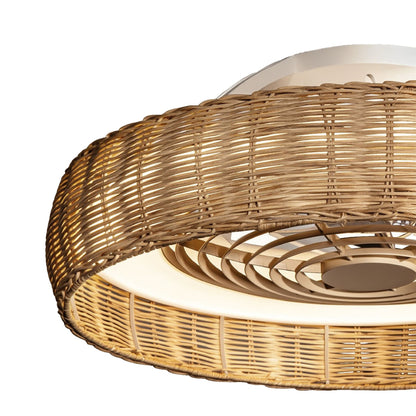 Kilimanjaro 65cm 70W LED Dimmable Ceiling Light With 35W DC Reversible Fan c/w Remote Control, 4200lm, Beige Rattan, 5yrs Wrnty