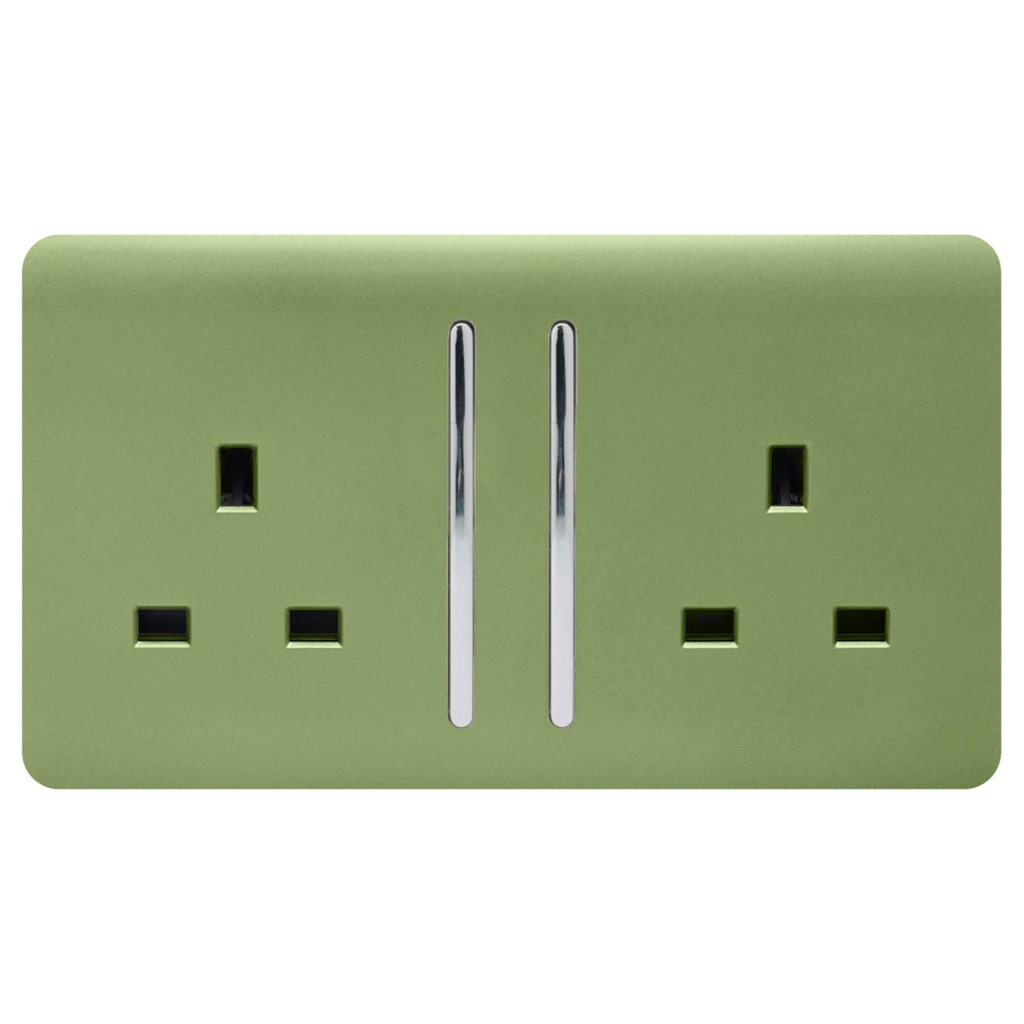 Trendi 2 Gang Artistic Modern Glossy 13 Amp Switched Plug Socket Moss Green (7 Pack)