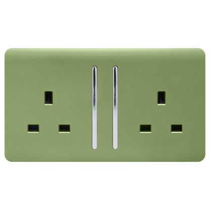 Trendi 2 Gang Artistic Modern Glossy 13 Amp Switched Plug Socket Moss Green (7 Pack)
