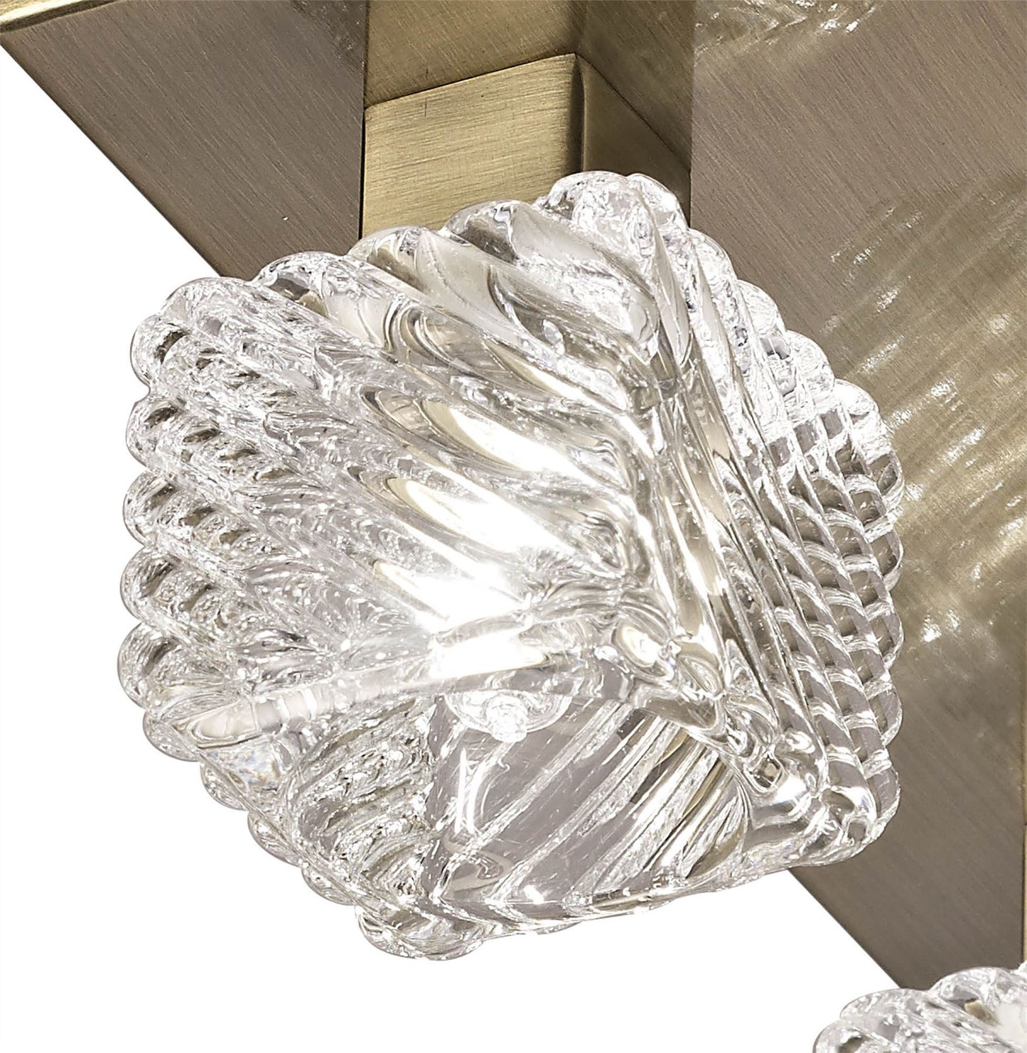 Deco Accor Ceiling Flush 5 Light G9, 230mm Square, Antique Brass/Clear Glass