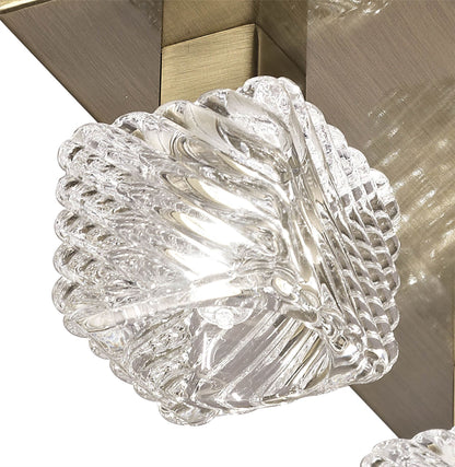 Deco Accor Ceiling Flush 5 Light G9, 230mm Square, Antique Brass/Clear Glass