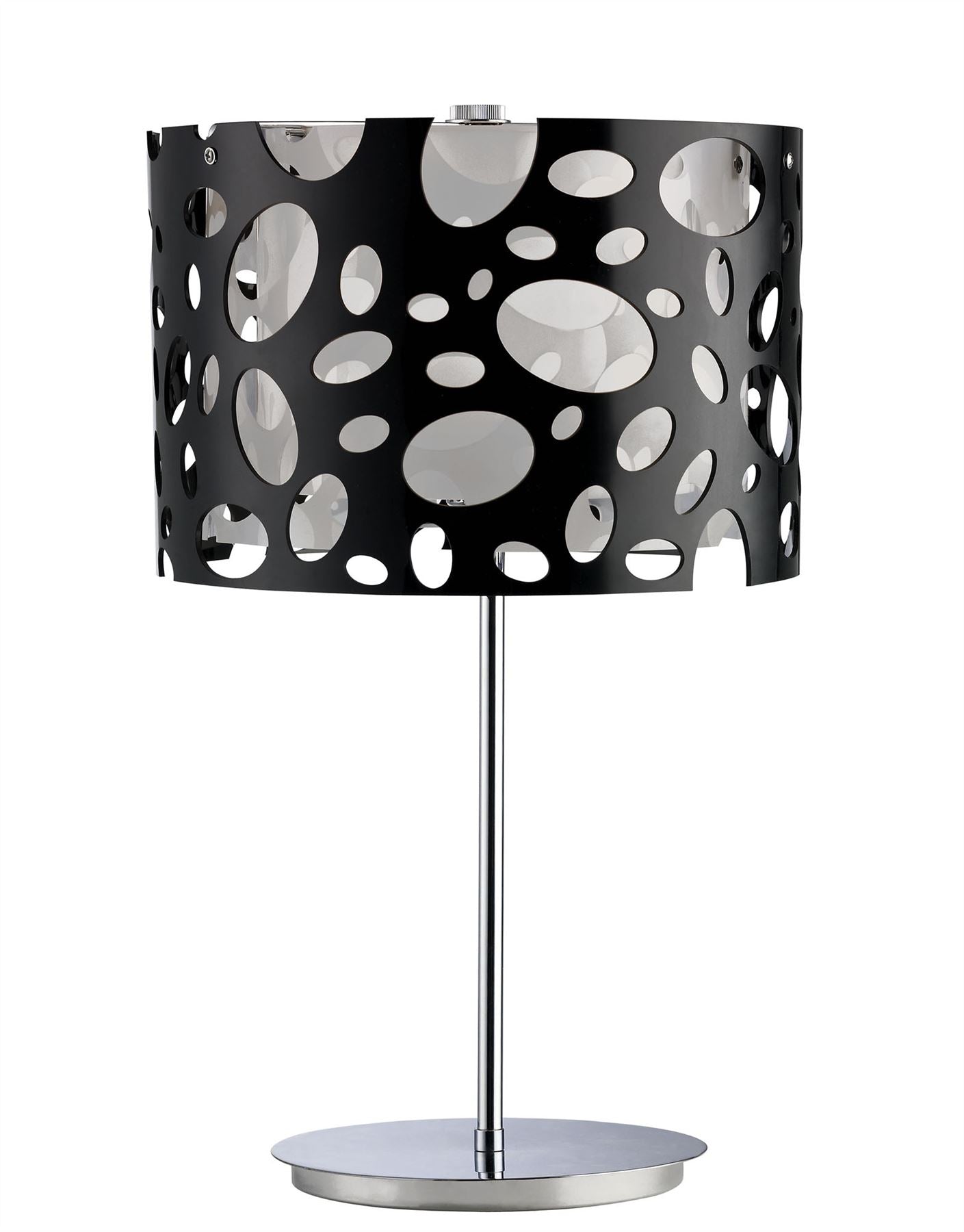 Mantra Lupin Table Lamp 1 Light E27, Gloss Black/White Acrylic/Polished Chrome, CFL Lamps INCLUDED