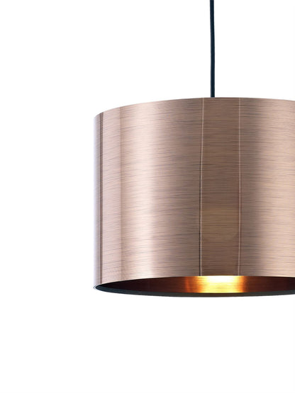 Deco Dako Black Pendant 1 Light E27 with 300 x 200mm Metallic Copper Finish Cylinder Shade, c/w Ceiling Bracket