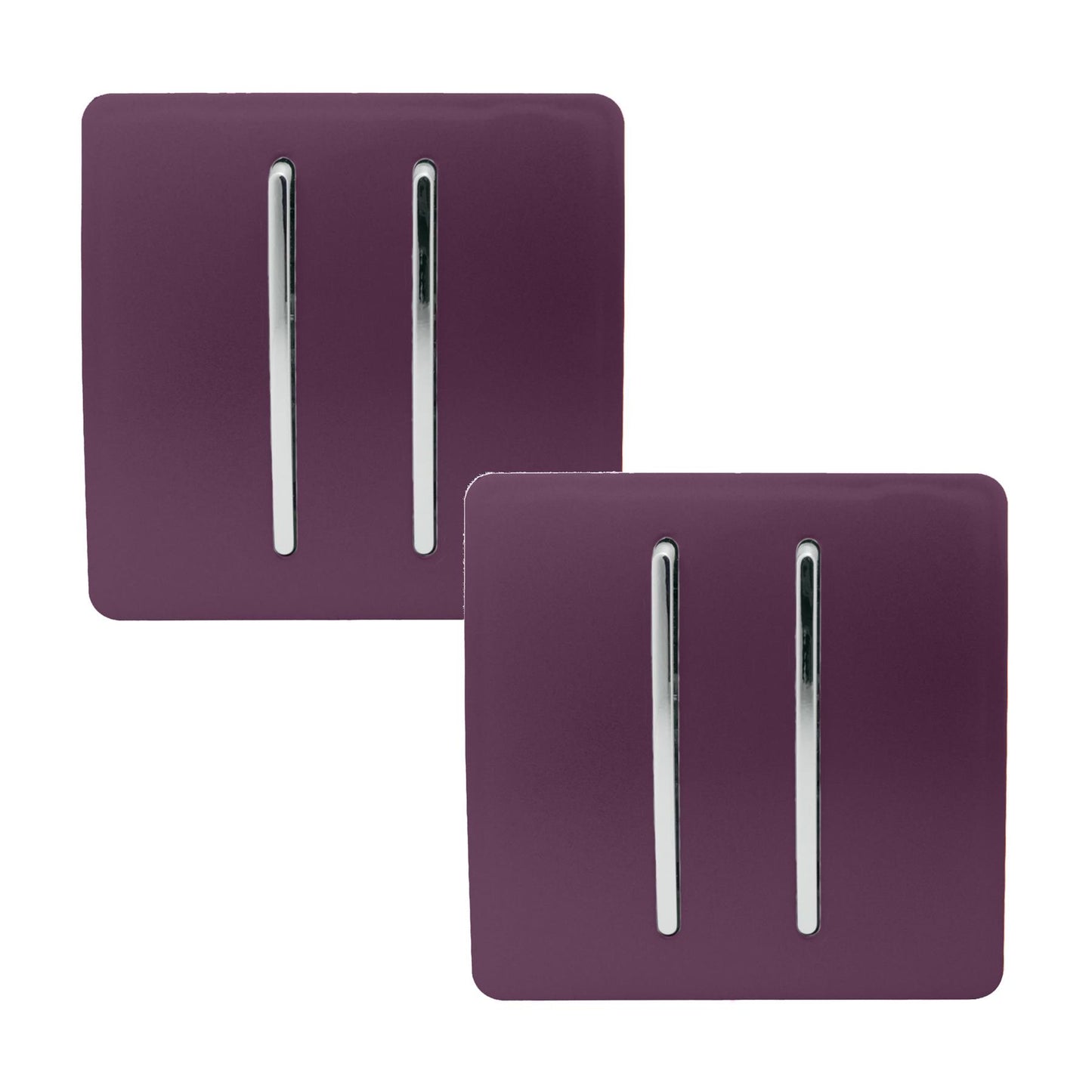Trendi 2 Gang 2 Way 240V Screwless Artistic Modern Glossy 10 Amp Chrome Rocker Electrical Wall Light Switch in Plum Purple (2 pack)