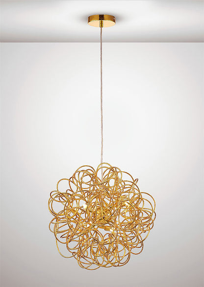 Deco Cassidy Pendant Round Interwinding Aluminium 6 Light G9 Gold
