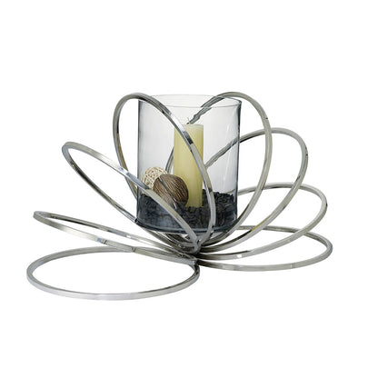 Diyas Home (DH) Oreo Candle Holder 8 Ring Large Polished Chrome/Clear Glass Art