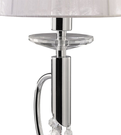 Mantra M3868 Tiffany Table Lamp 1+1 Light E14+G9, Polished Chrome with White Shade & Clear Crystal