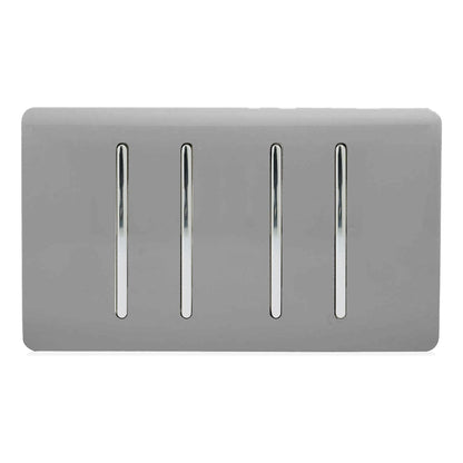 Trendi 4 Gang (2 Way & 3xIntermediate) Glossy 10 Amp Rocker Light Switch Light Grey