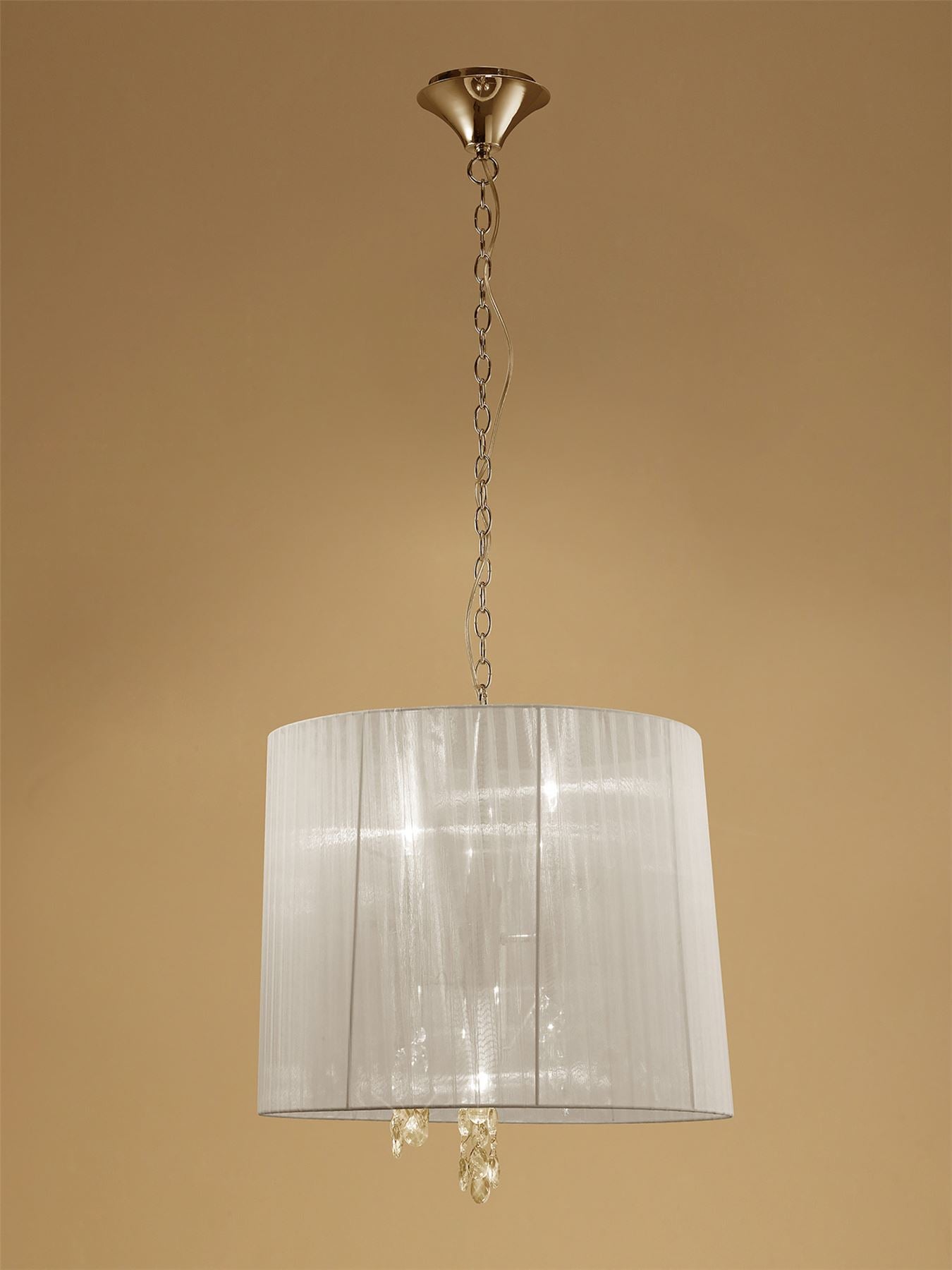 Mantra Tiffany 50cm Pendant 3+3 Light E14+G9, French Gold with Cream Shade & Clear Crystal