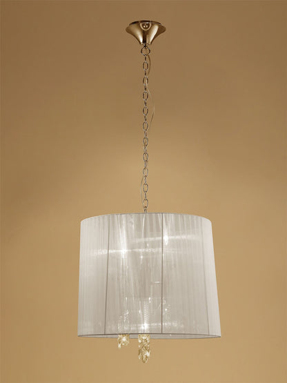 Mantra Tiffany 50cm Pendant 3+3 Light E14+G9, French Gold with Cream Shade & Clear Crystal