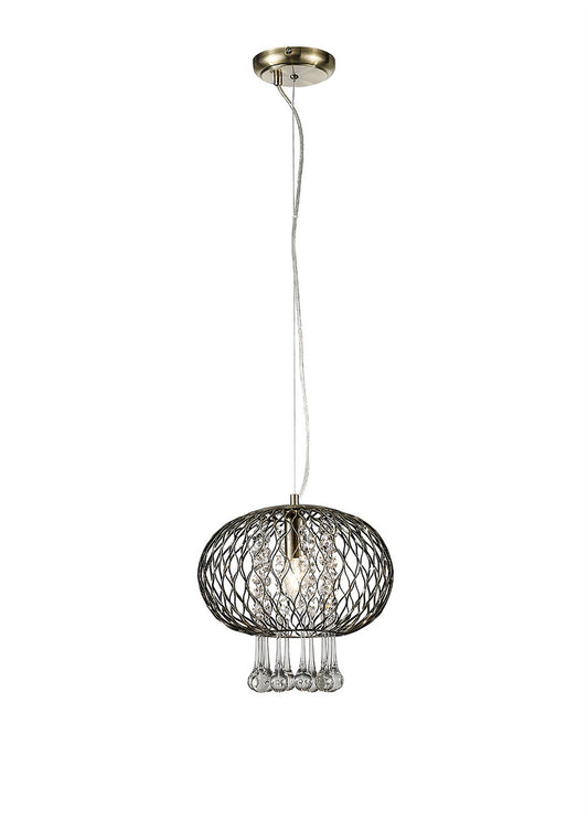 Diyas Chelsie 28cm Medium  1 Light E14 Antique Brass/Clear Beaded Glass Ceiling Pendant Light Fitting