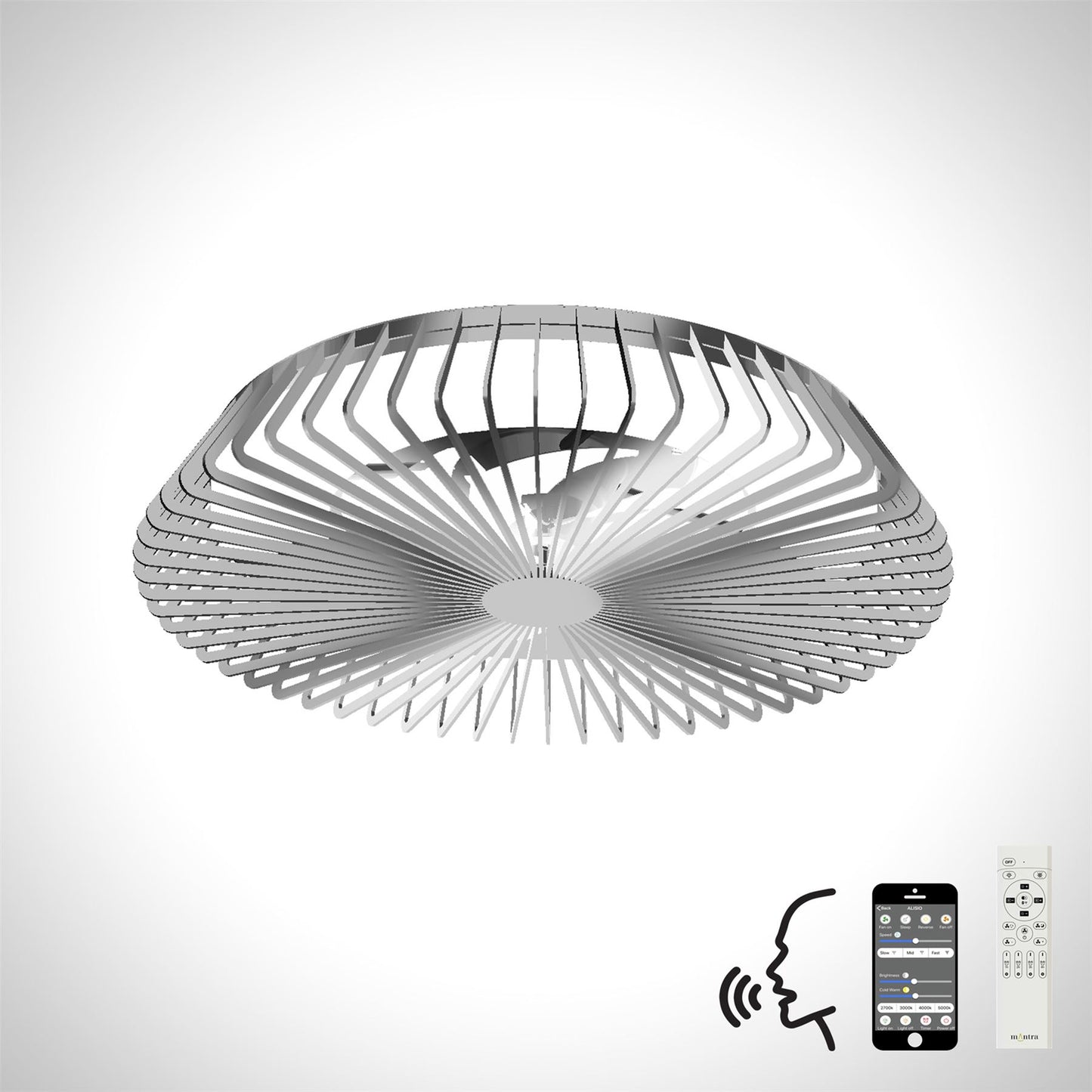 Himalaya 63cm 70W LED Dimmable Light With Built-In 35W DC Reversible Fan, Remote, APP & Alexa/Google Voice Control, 4900lm, Silver, 5yrs Warranty