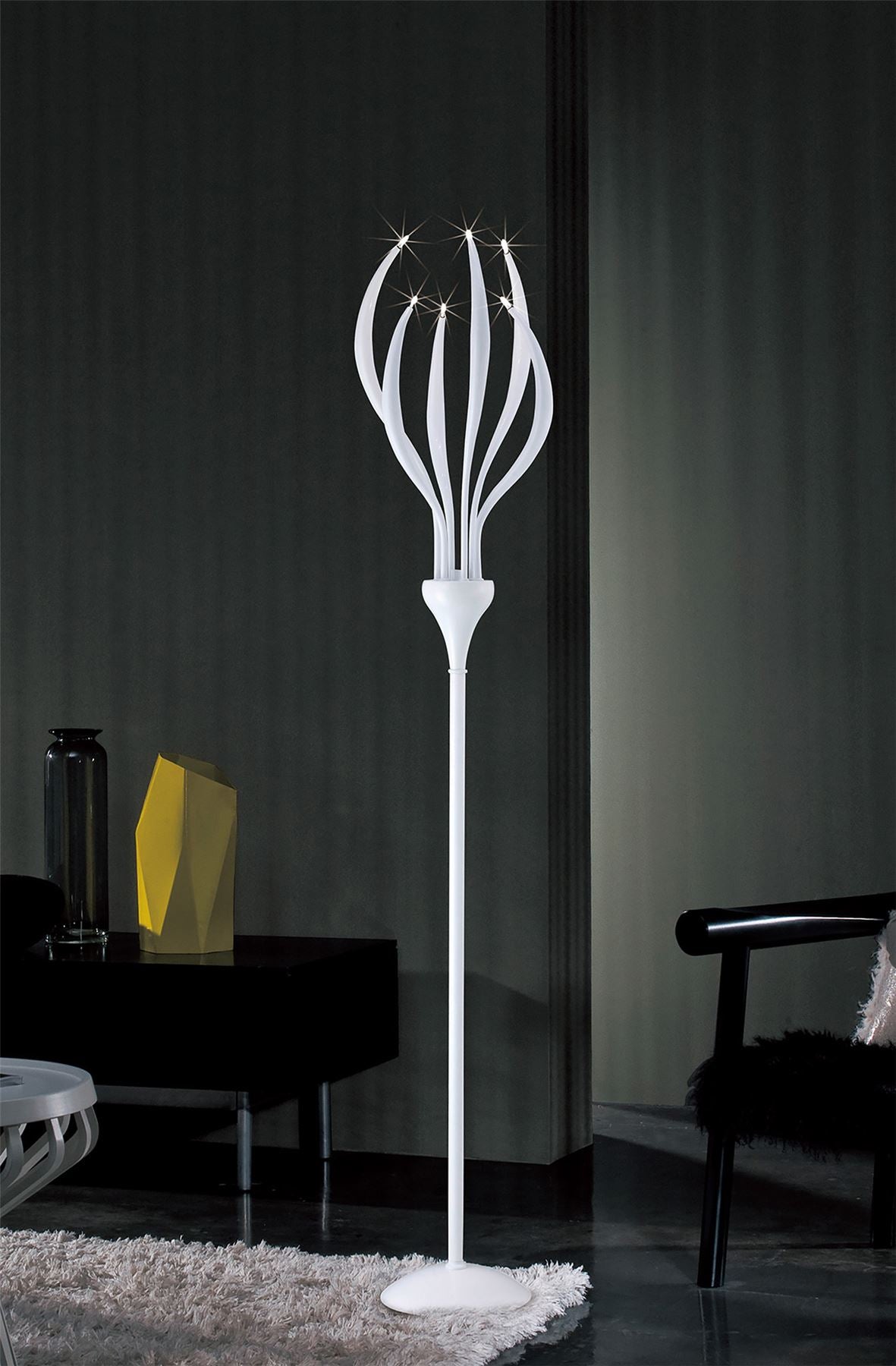 Diyas Llamas Floor Lamp 6 Light G4, Gloss White, NOT LED/CFL Compatible