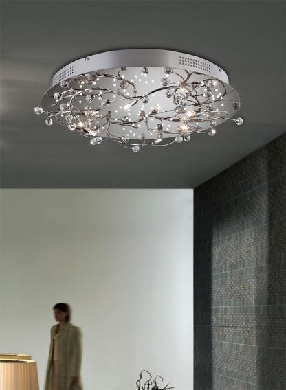 Diyas Fia 59cm Flush  Round 6 Light G4 with White LEDs Polished Chrome/Crystal, NOT LED/CFL Compatible Ceiling Light Fitting