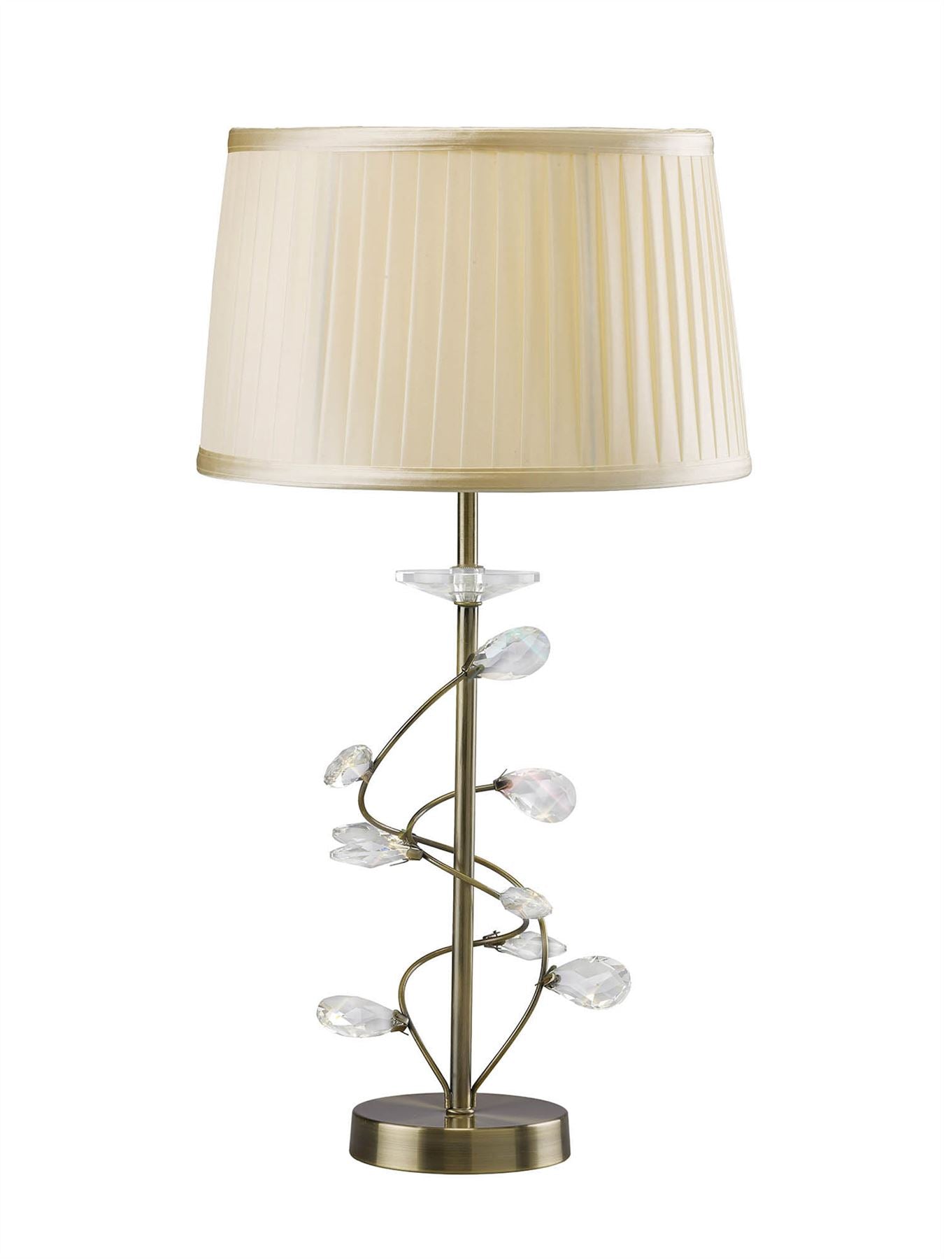Diyas Willow Crystal Table Lamp with Cream Shade 1 Light E27 Antique Brass