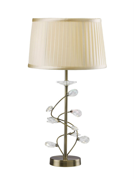 Diyas Willow Crystal Table Lamp with Cream Shade 1 Light E27 Antique Brass