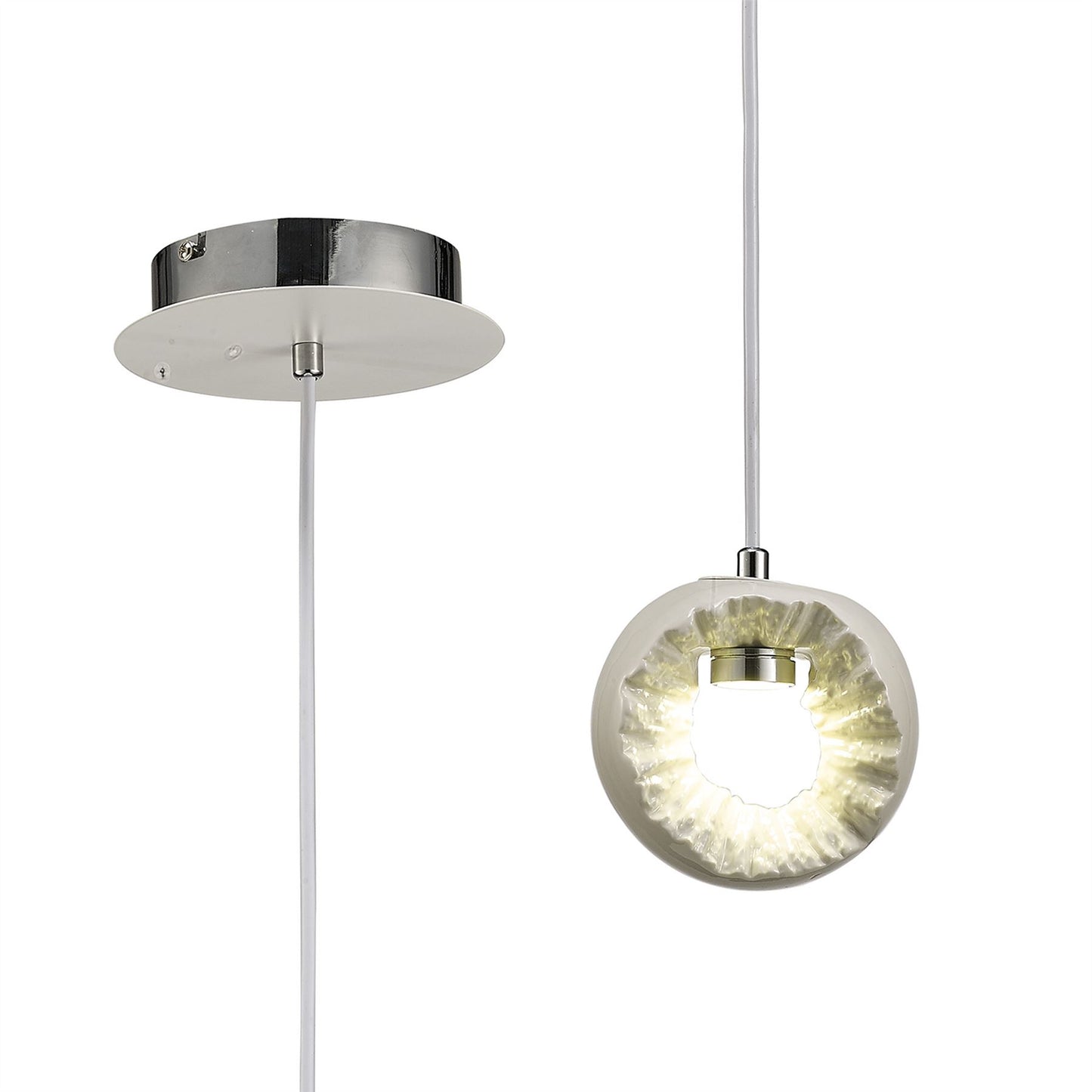 Diyas Salvio 15cm Ceramic Round Sculpture  1 x 3W LED 4200K Chrome/White, 3yrs Warranty Ceiling Pendant Light Fitting