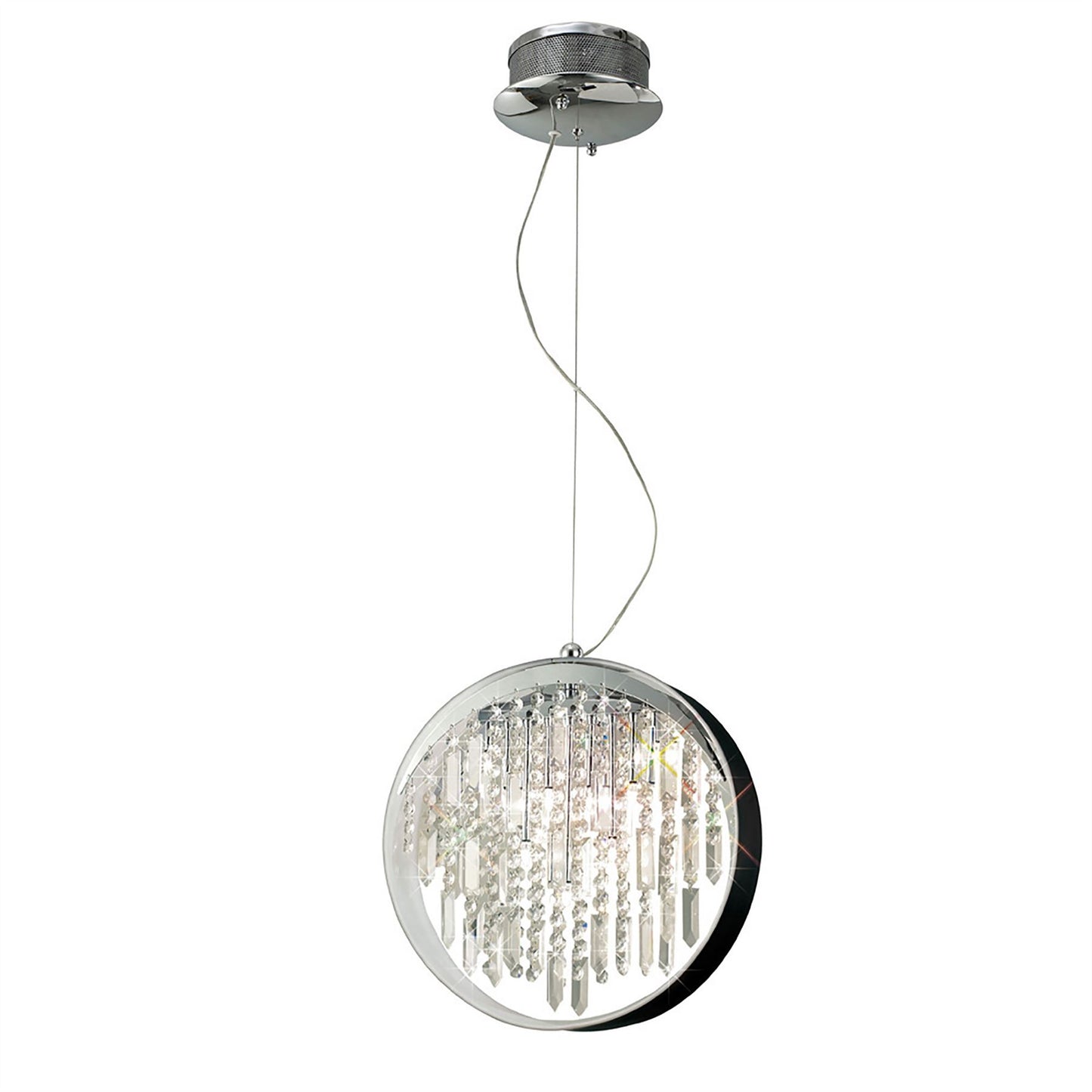 Diyas Geo  with Black Shade 9 Light G4 Polished Chrome/Crystal, NOT LED/CFL Compatible Ceiling Pendant Light Fitting