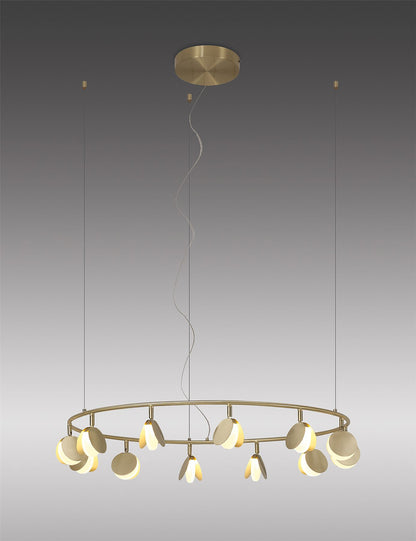 Mantra Shell 86cm 12 Light Pendant, Round, 50W LED, 3000K, 2650lm, Gold, 3yrs Warranty
