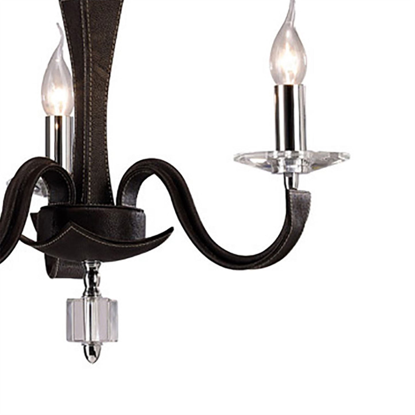 Diyas Nardini 50cm  3 Light E14 Polished Chrome/Dark Brown Faux Leather/Crystal Ceiling Pendant Light Fitting