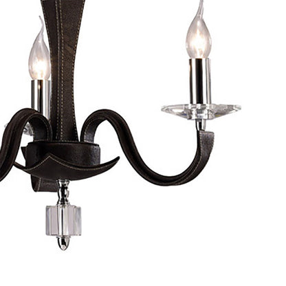 Diyas Nardini 50cm  3 Light E14 Polished Chrome/Dark Brown Faux Leather/Crystal Ceiling Pendant Light Fitting