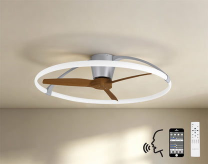 Nepal 105cm 75W LED Dimmable Light With Built-In 35W DC Reversible Fan, Silver/Wood Finish c/w Remote, APP & Alexa/Google Voice Control, 7200lm