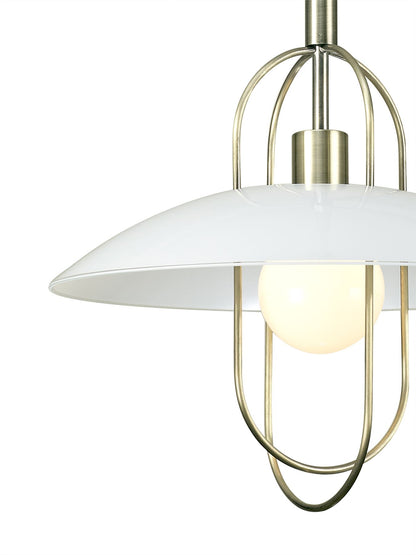 Deco Riva Rise & Fall Pendant 1 Light E27, Antique Brass/Opal White Glass Shade