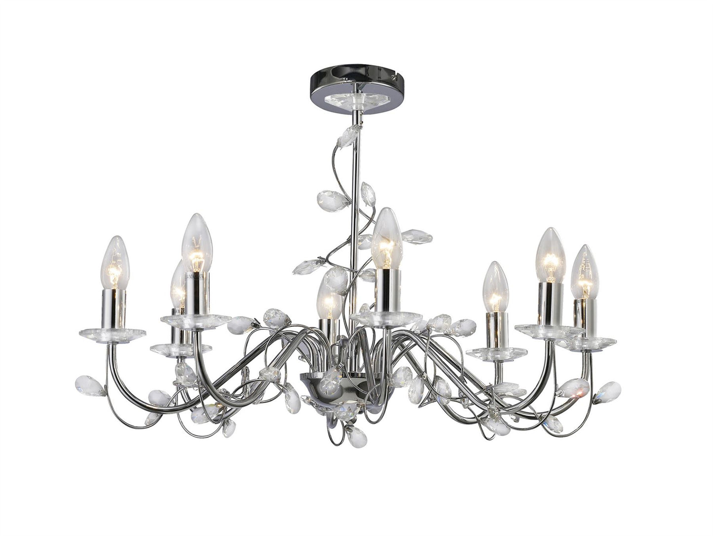 Diyas Willow 64cm  WITHOUT SHADE 8 Light E14 Polished Chrome/Crystal Ceiling Pendant Light Fitting
