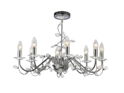 Diyas Willow 64cm  WITHOUT SHADE 8 Light E14 Polished Chrome/Crystal Ceiling Pendant Light Fitting