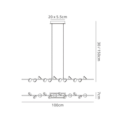 Mantra Adn 12 Light Linear Pendant 100cm, 36W LED, 3000K, 2150lm, Black, 3yrs Warranty