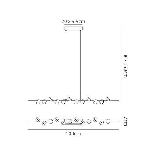 Mantra Adn 12 Light Linear Pendant 100cm, 36W LED, 3000K, 2150lm, Black, 3yrs Warranty