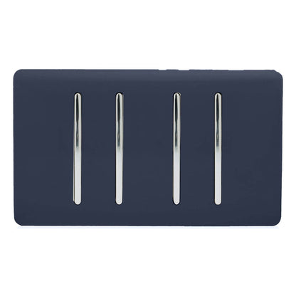 Trendi 4 Gang (2 Way & 1x Intermediate) Glossy 10 Amp Rocker Light Switch Navy