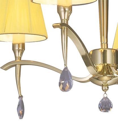 Mantra Siena 55cm Semi Flush Round 4 Light E14, Polished Brass with Amber Cream Shades and Clear Crystal