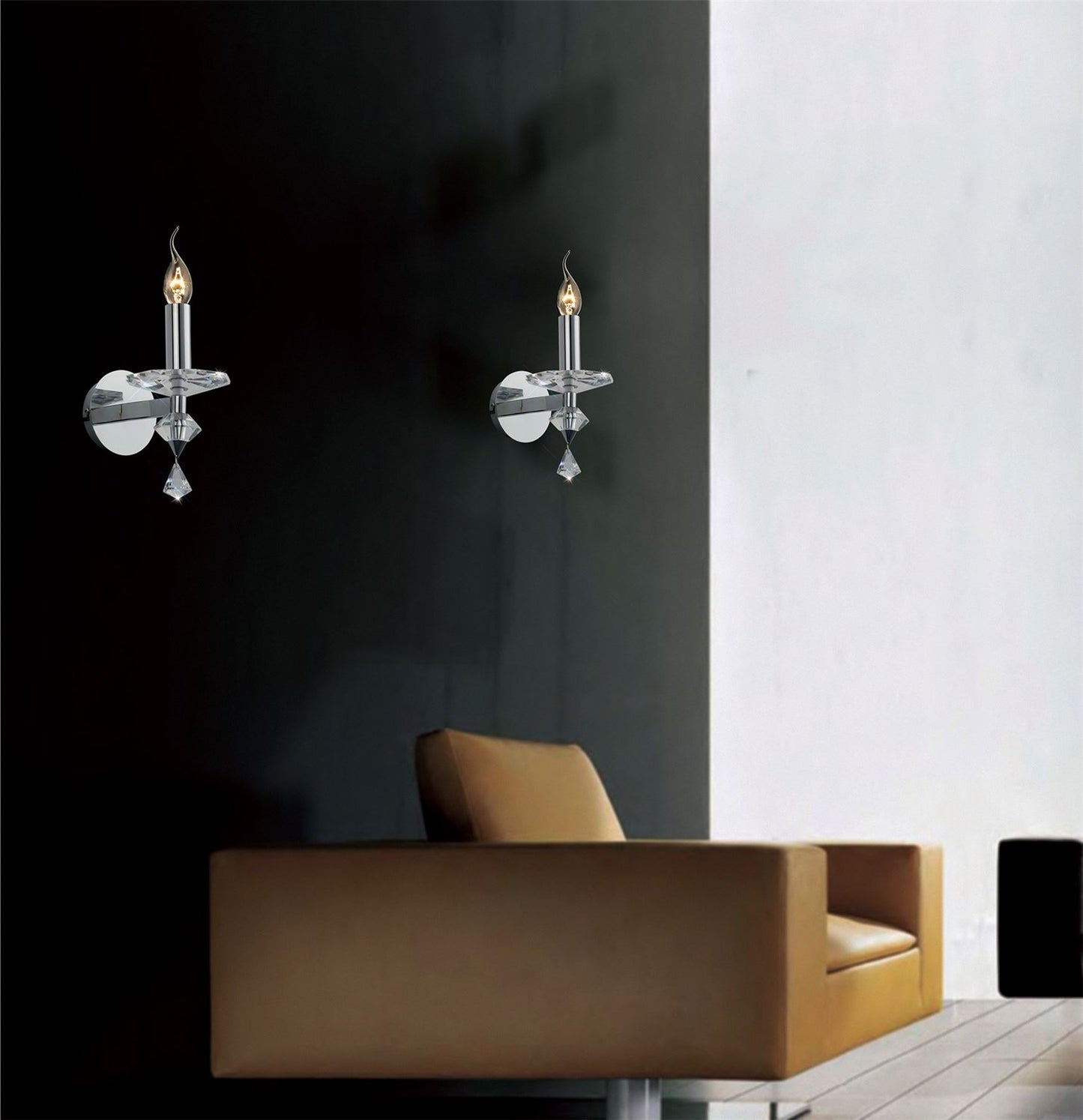 Diyas Renzo Wall Light Switched 1 Light E14 Polished Chrome/Crystal