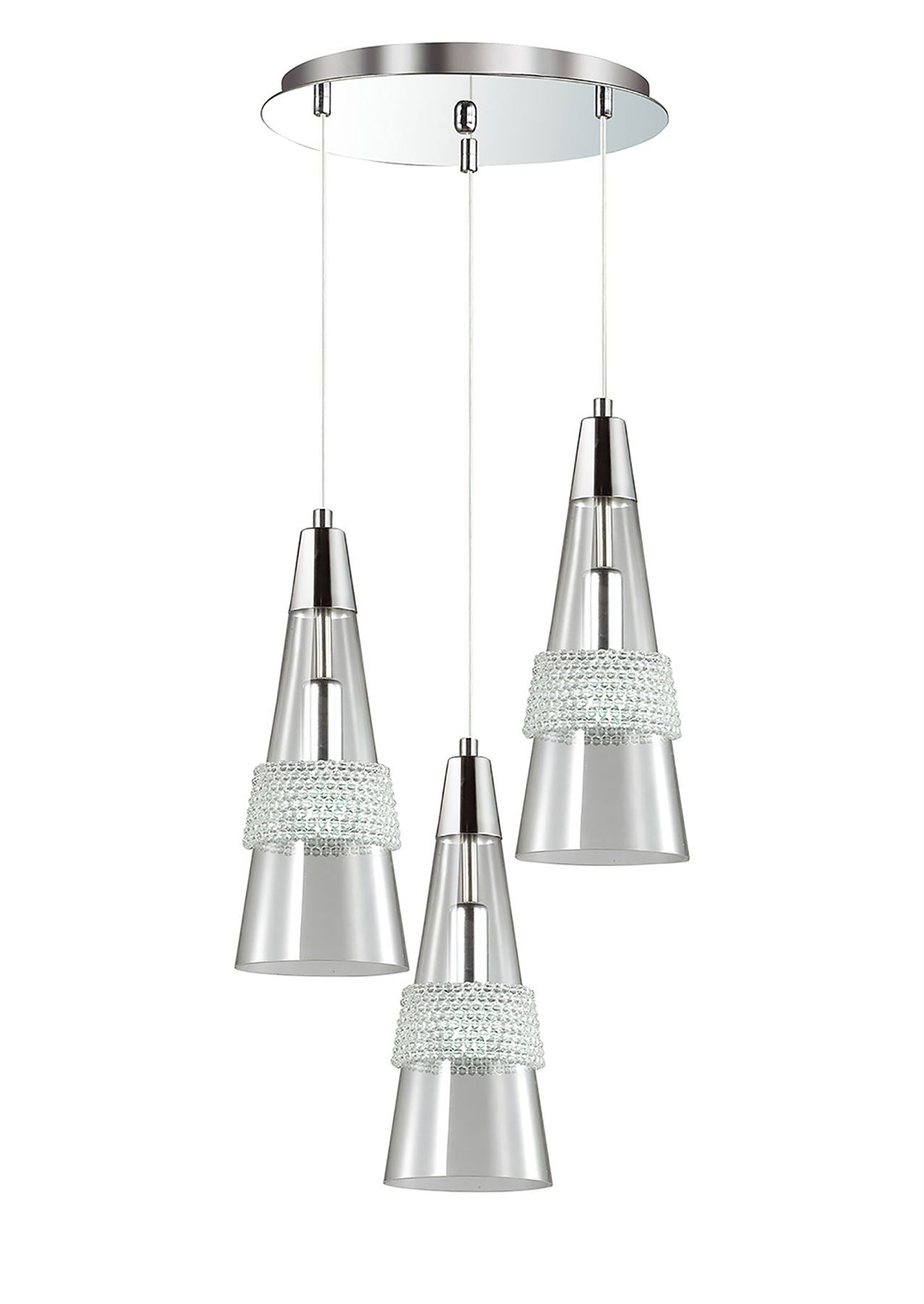 Diyas Emilia 43cm  3 Light E14 Round Polished Chrome/Crystal Ceiling Pendant Light Fitting