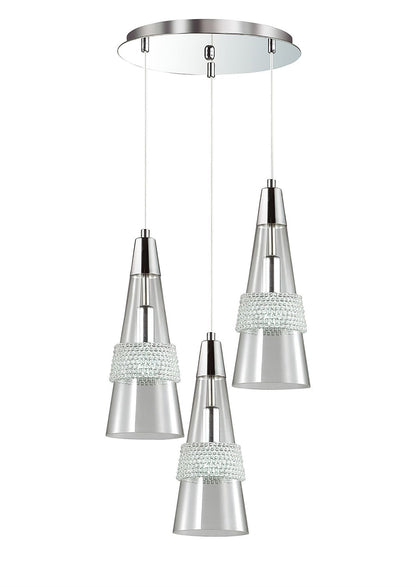 Diyas Emilia 43cm  3 Light E14 Round Polished Chrome/Crystal Ceiling Pendant Light Fitting
