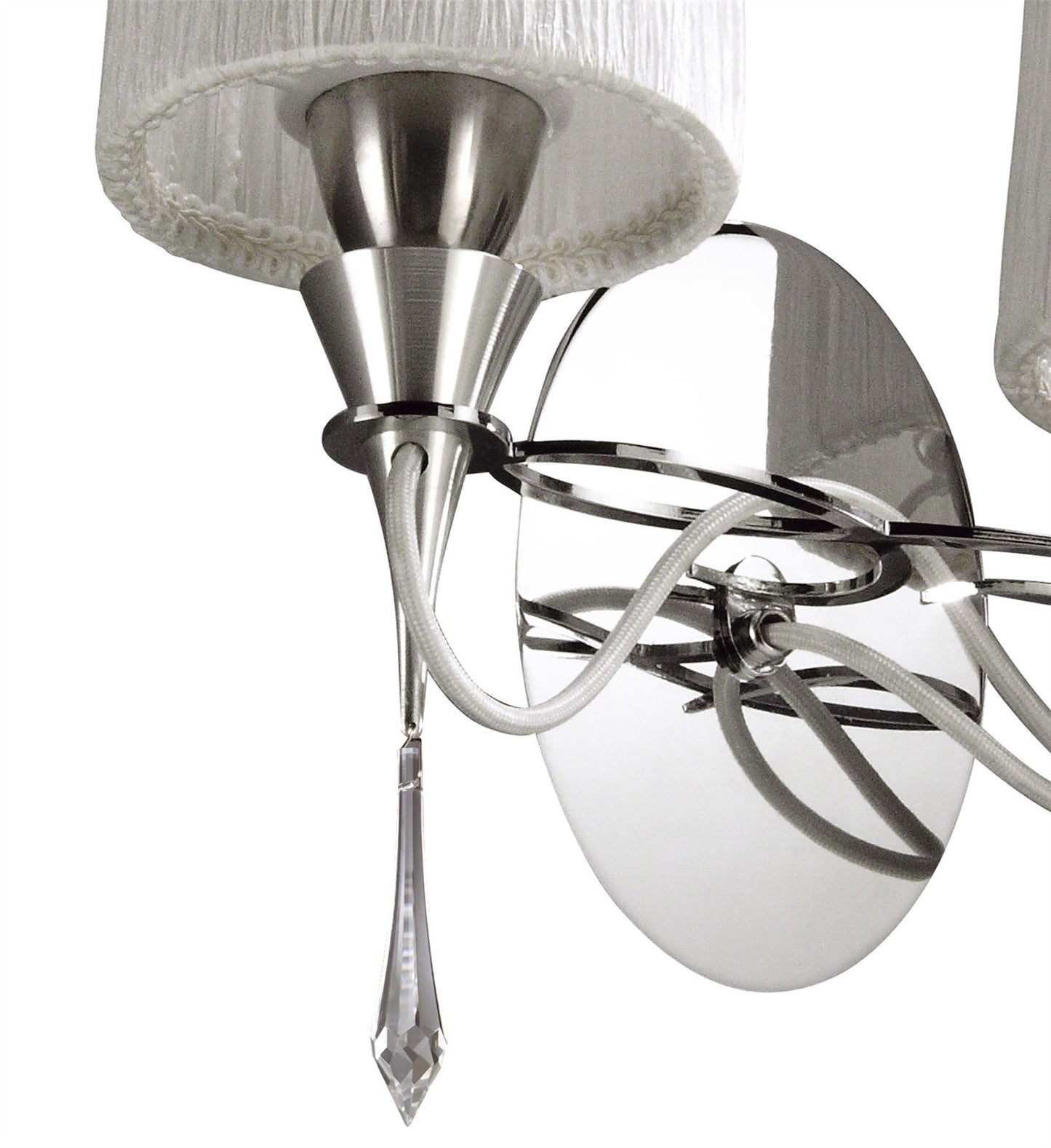 Mantra Lucca Wall Light Switched 2 Light E27, Polished Chrome with White Shades & Clear Crystal