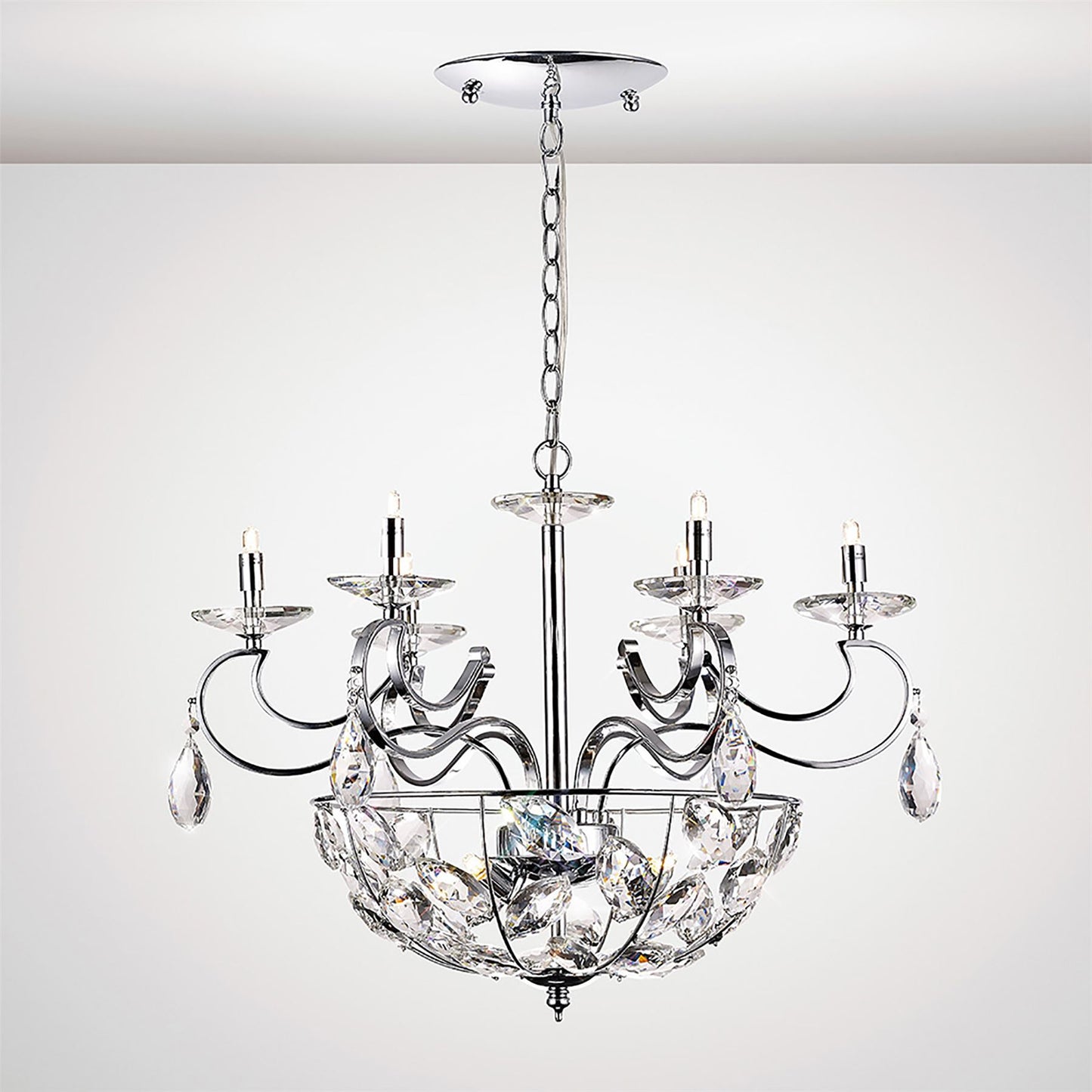 Diyas Galilea 65cm  6+3 Light G9 Polished Chrome/Crystal Ceiling Pendant Light Fitting