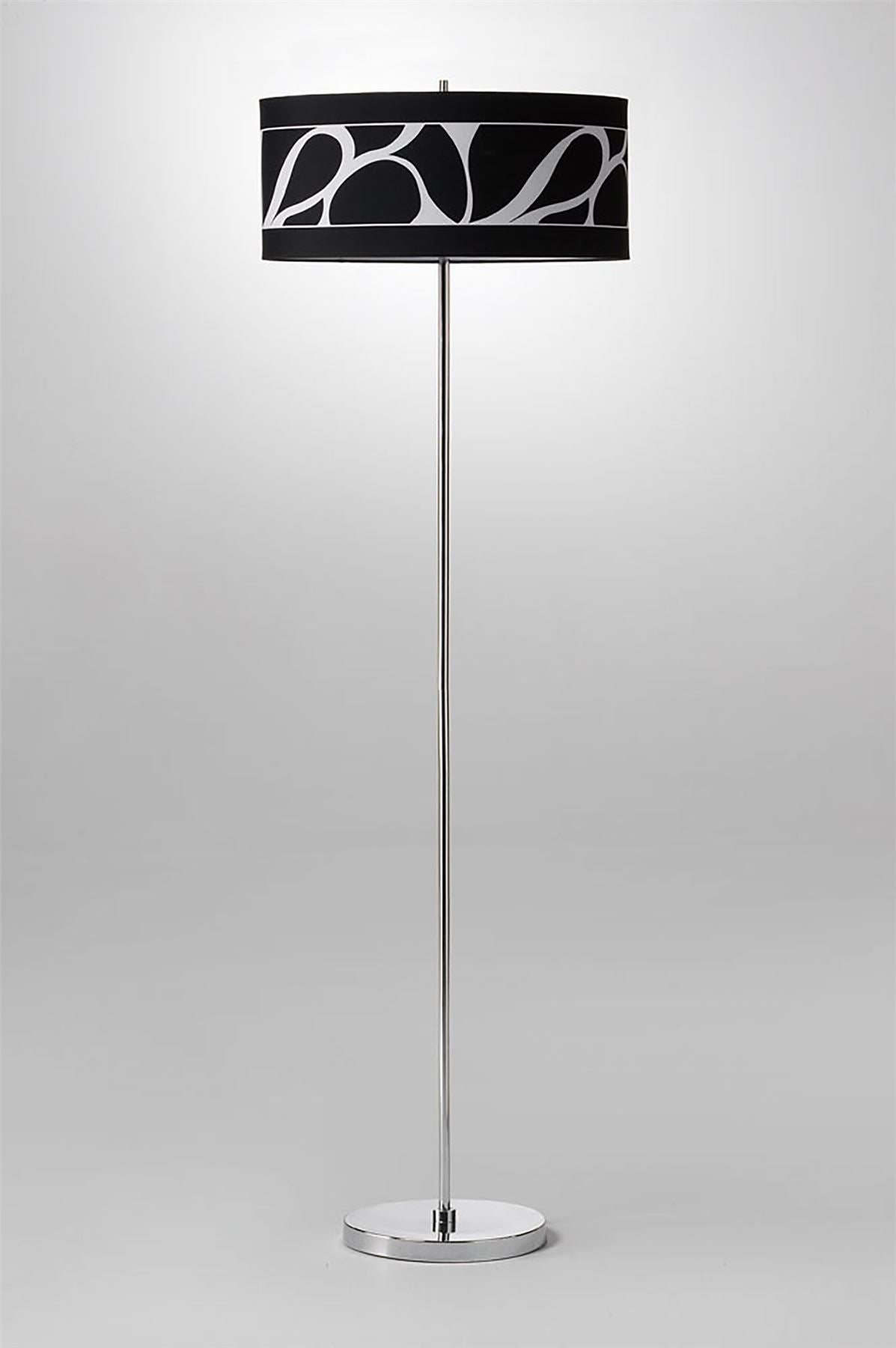 Mantra Manhattan Floor Lamp 3 Light L1/SGU10, Polished Chrome/Frosted Glass with Black Patterned Shade, CFL Lamps INCLUDED