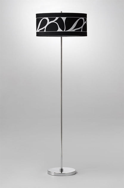 Mantra Manhattan Floor Lamp 3 Light L1/SGU10, Polished Chrome/Frosted Glass with Black Patterned Shade, CFL Lamps INCLUDED