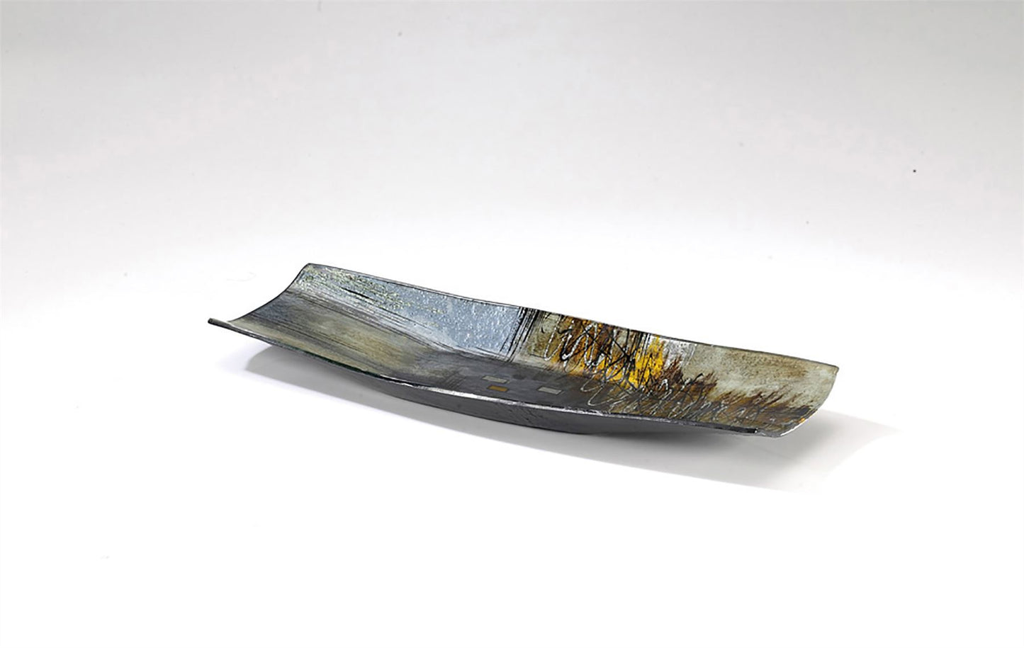 Diyas Home (DH) Kiana Glass Art Boat Platter Small Blue/Multi-Colour Glitter
