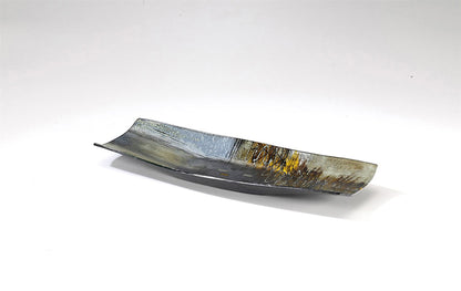 Diyas Home (DH) Kiana Glass Art Boat Platter Small Blue/Multi-Colour Glitter