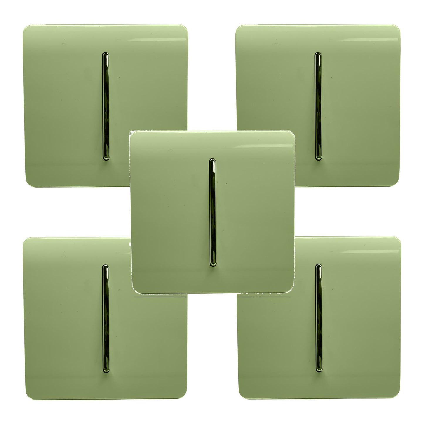 Trendi 1 Gang 2 Way 240V Screwless Artistic Modern Glossy 10 Amp Chrome Rocker Electrical Wall Light Switch in Moss Green (5 pack)