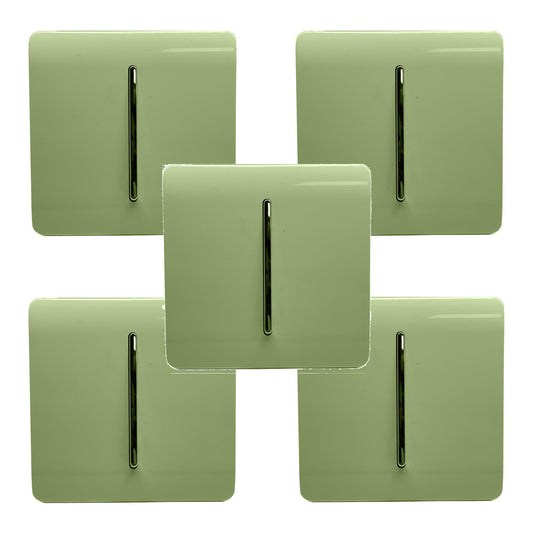 Trendi 1 Gang 2 Way 240V Screwless Artistic Modern Glossy 10 Amp Chrome Rocker Electrical Wall Light Switch in Moss Green (5 pack)