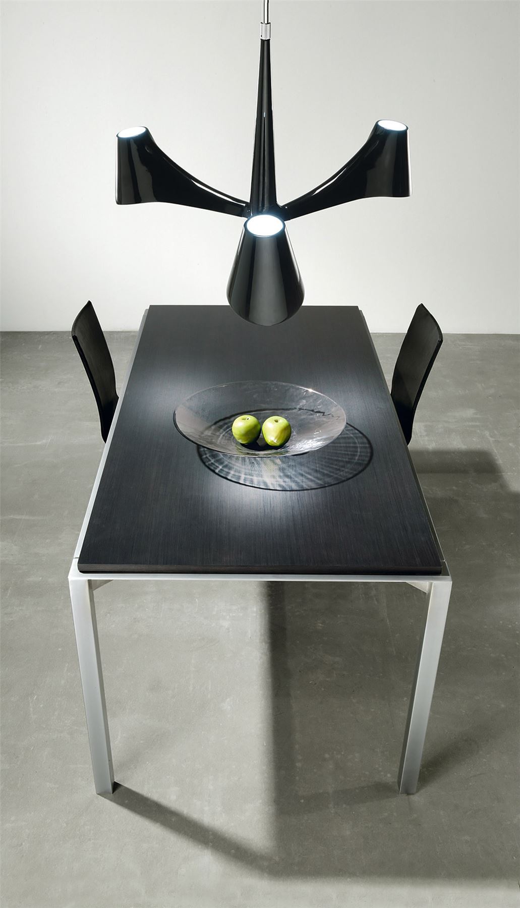 Mantra Ora 70cm Telescopic Convertible To Semi Flush 3 Light E27, Gloss Black/White Acrylic/Polished Chrome, CFL Lamps INCLUDED