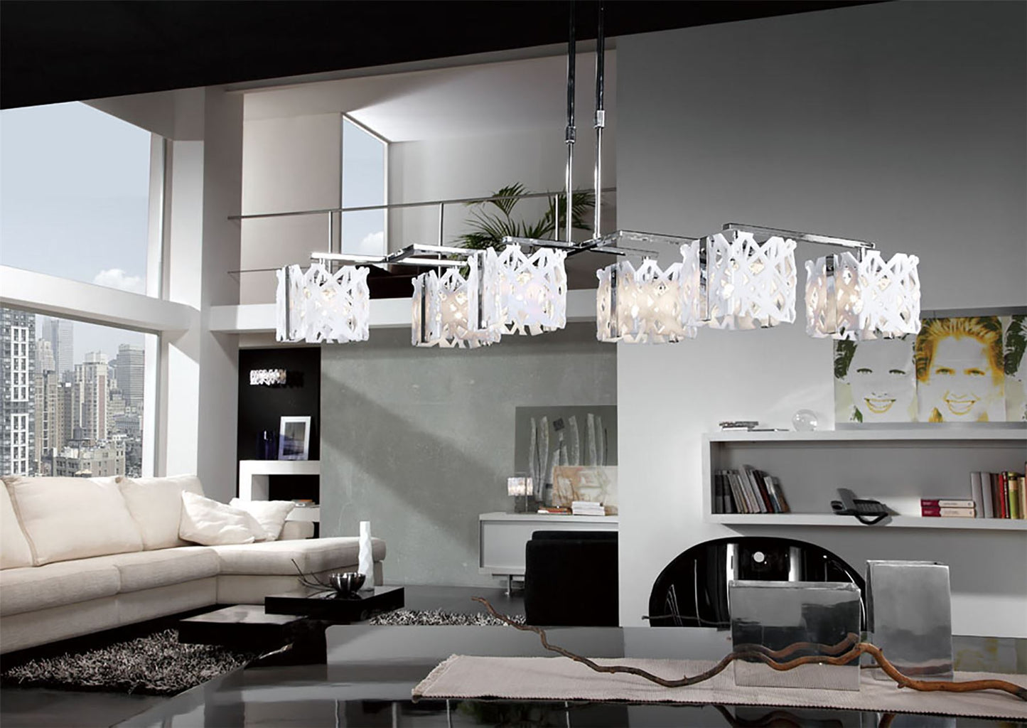 Mantra Tokio Rectangular Telescopic 6 Light G9 Line, Gloss White/Polished Chrome